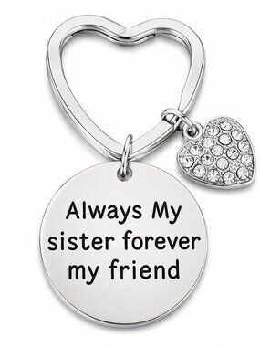 Sister Keychain- Always My Sister Forever My Friend Keychain- Rhinestone Heart